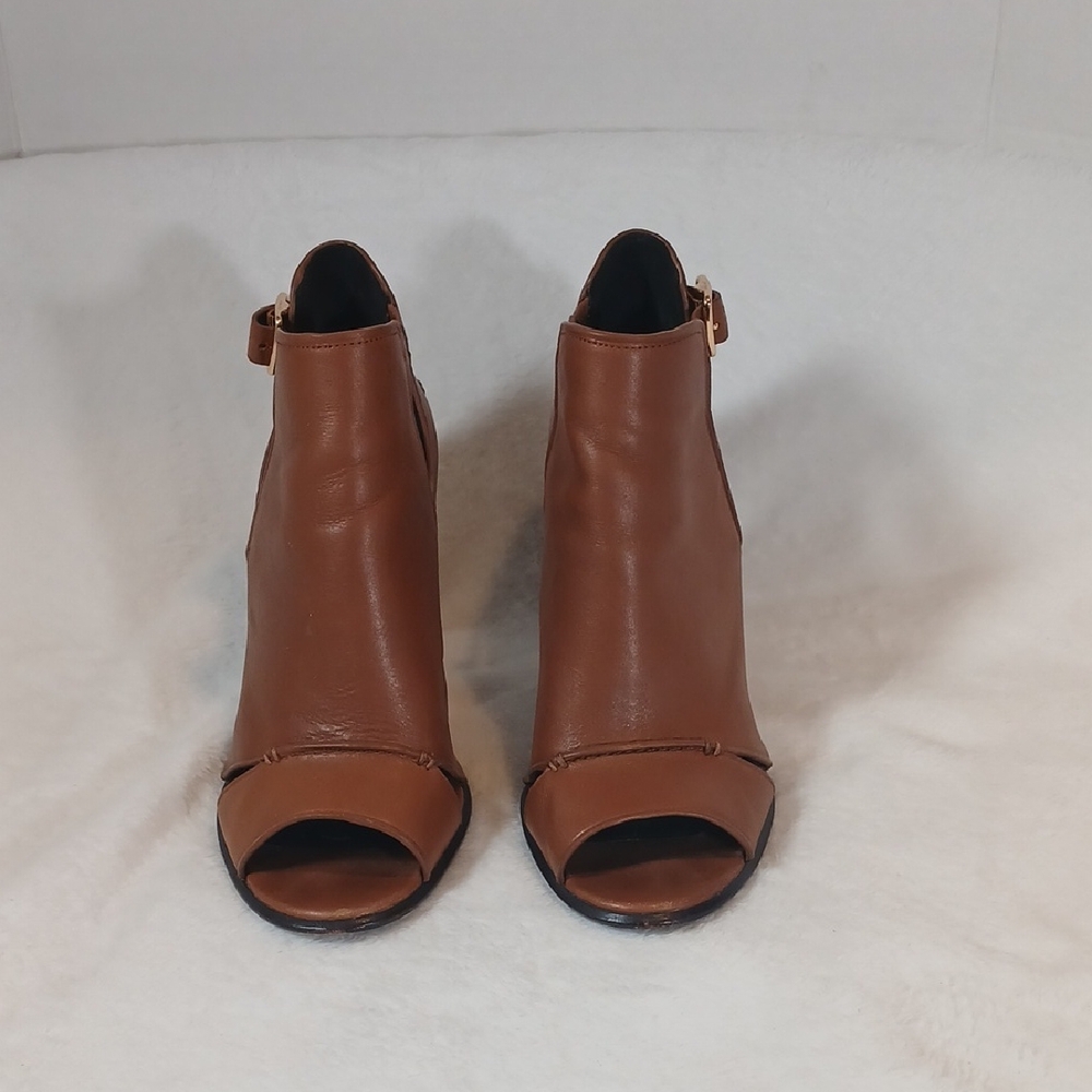 Coach Idena Brown Peep-Toe Ankle Booties Women's Sz 8.5 - Picture 1 of 12
